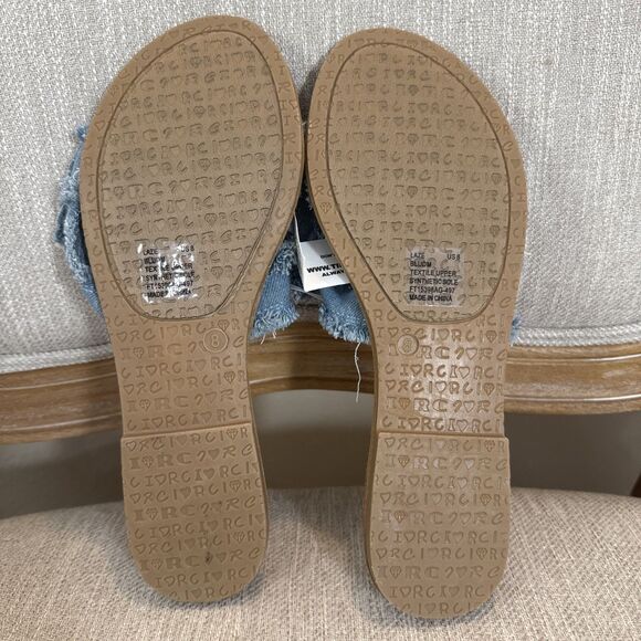 Rock & Candy Frayed Denim Bow Cute Chic Stylish Summer Casual Sandals - Picture 2 of 12